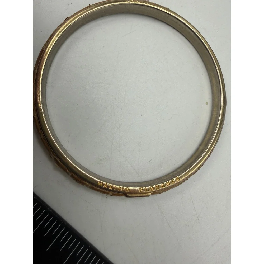 Maximo Florence Italy Snakeskin Inlay Bangle Bracelet Gold Tone Brown Tan Exotic